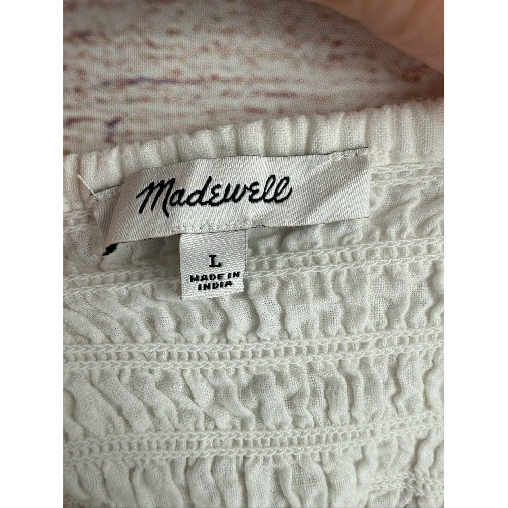 Madewell Eyelet Peplum Tank Top Womens Large White Tie Shoulder Smocked - Picture 5 of 8